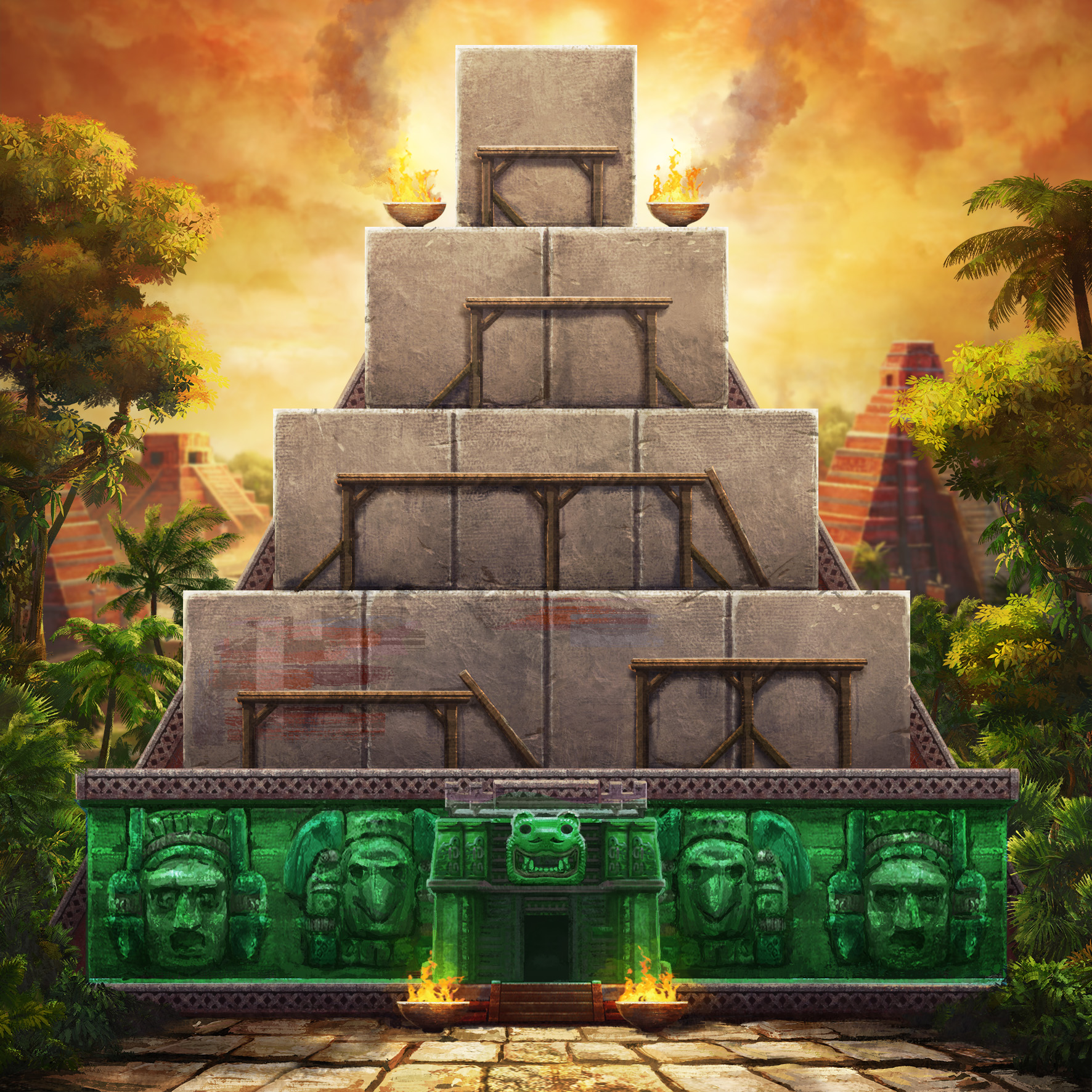Ahau player board — Mayan pyramid with tile recesses